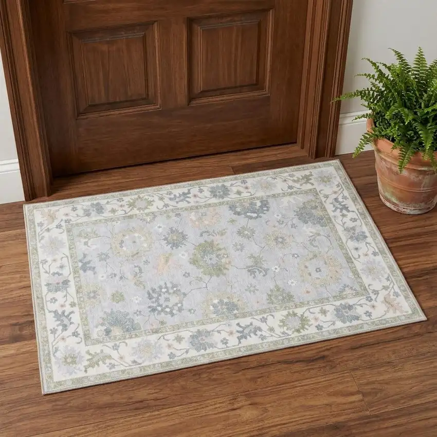 Blue And Green Oriental Washable Area Rug Photo 1