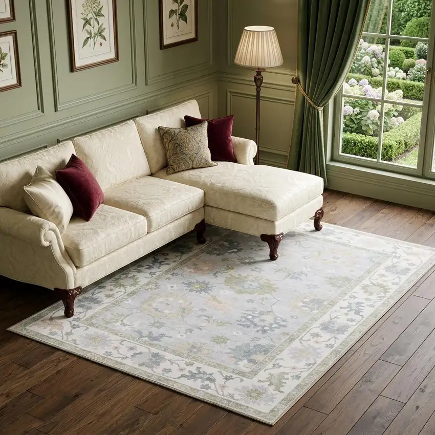 Blue And Green Oriental Washable Area Rug Photo 1