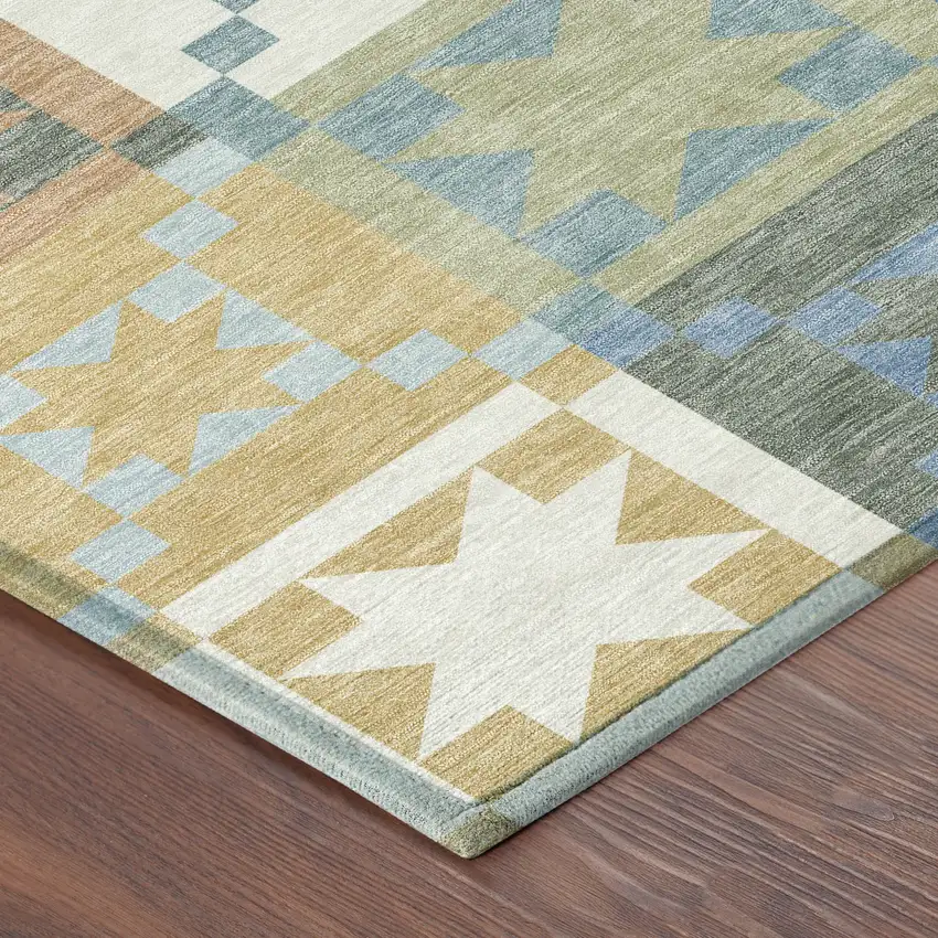 Blue And Green Patchwork Washable Indoor Outdoor Area Rug Photo 8