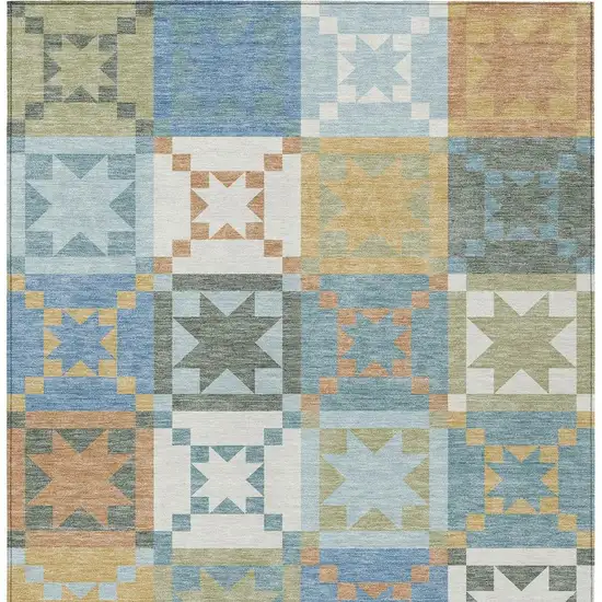 Blue And Green Patchwork Washable Indoor Outdoor Area Rug Photo 3