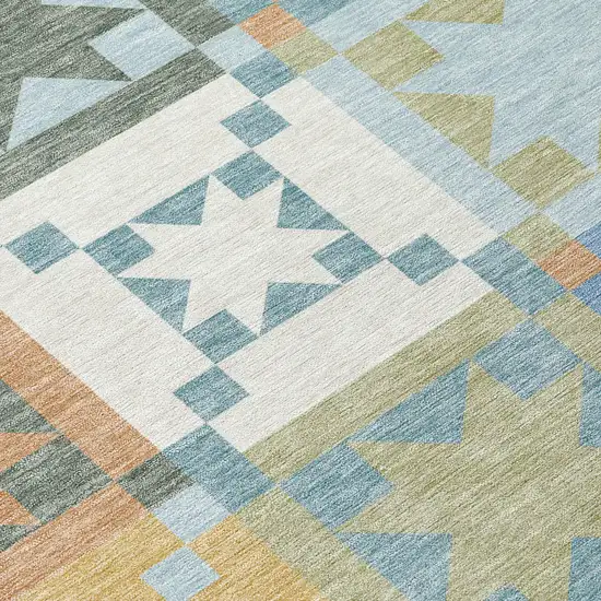 Blue And Green Patchwork Washable Indoor Outdoor Area Rug Photo 9