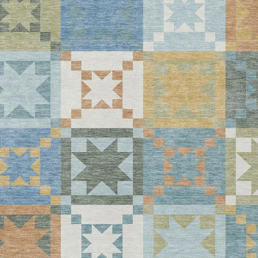 Blue And Green Patchwork Washable Indoor Outdoor Area Rug Photo 2