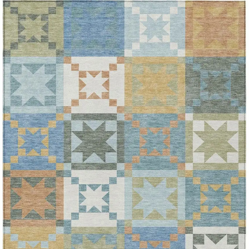 Blue And Green Patchwork Washable Indoor Outdoor Area Rug Photo 3