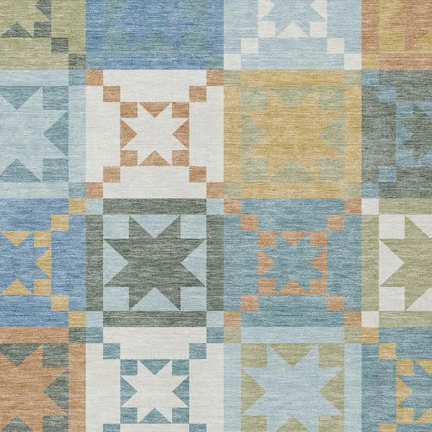 Blue And Green Patchwork Washable Indoor Outdoor Area Rug Photo 2