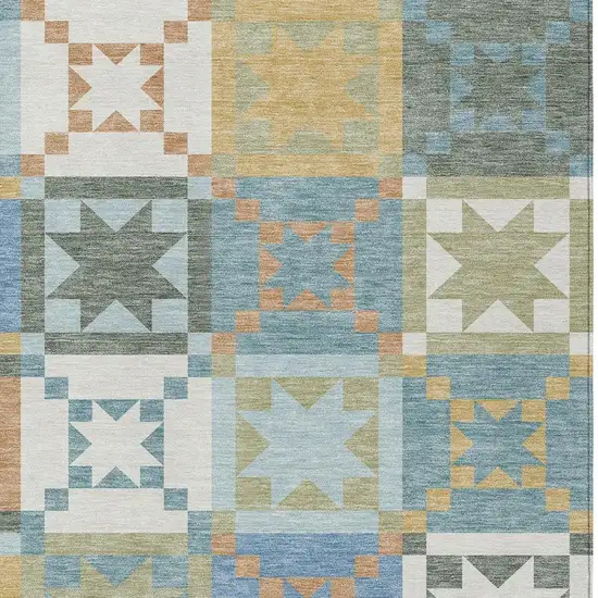 Blue And Green Patchwork Washable Indoor Outdoor Area Rug Photo 2