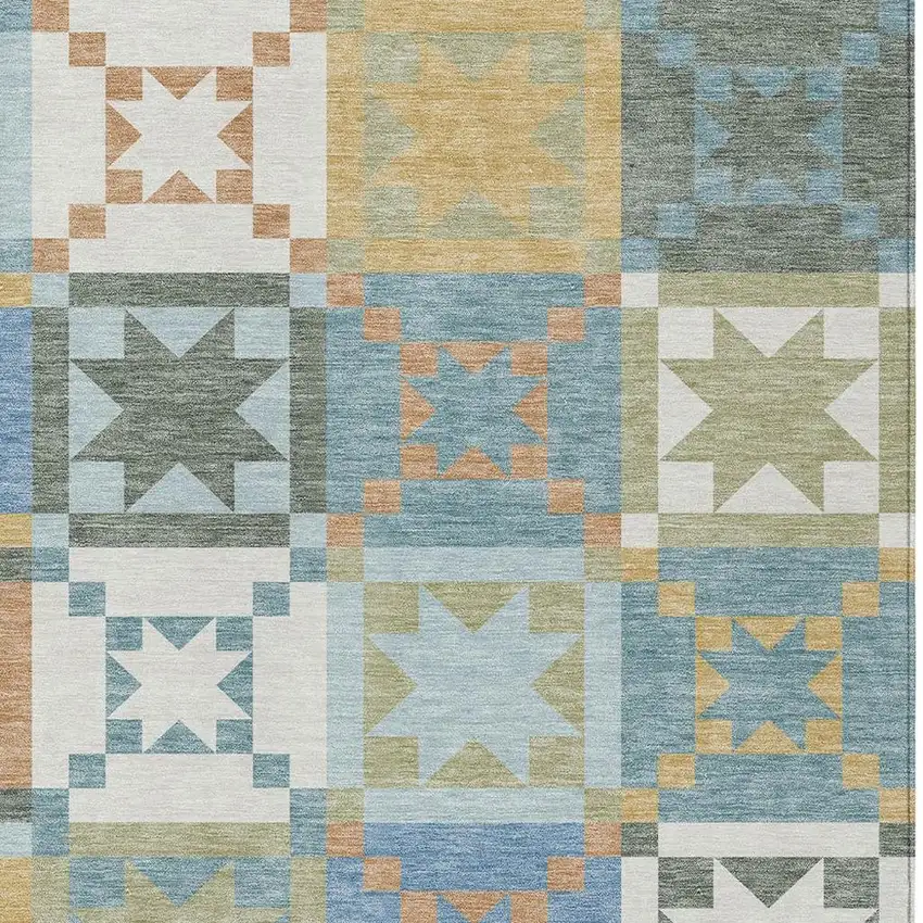 Blue And Green Patchwork Washable Indoor Outdoor Area Rug Photo 2