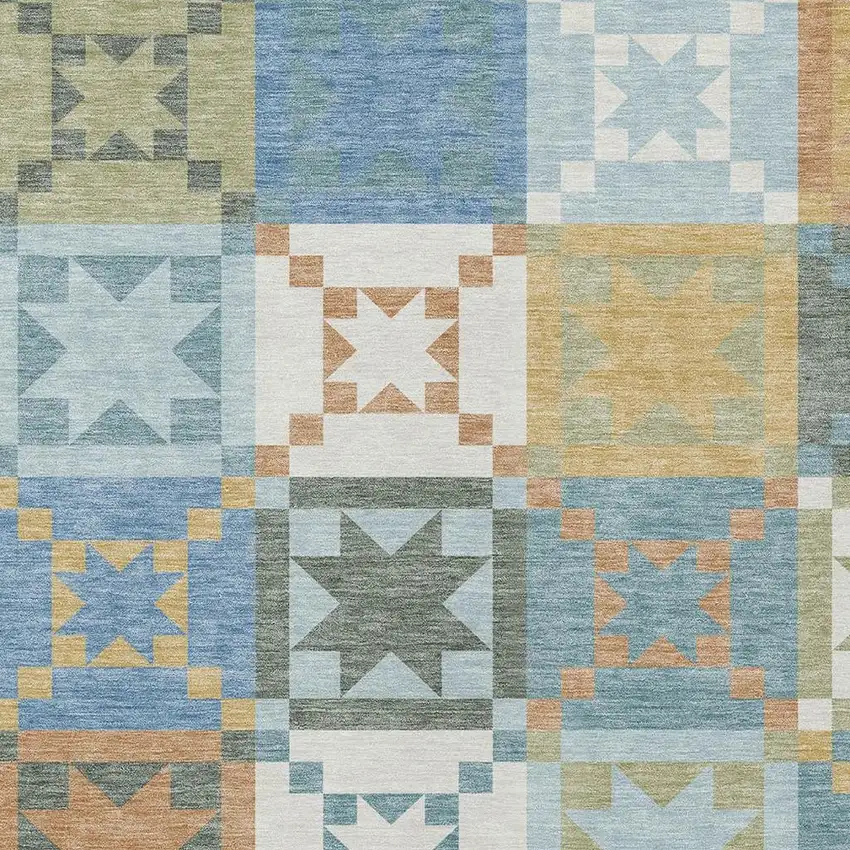 Blue And Green Patchwork Washable Indoor Outdoor Area Rug Photo 2