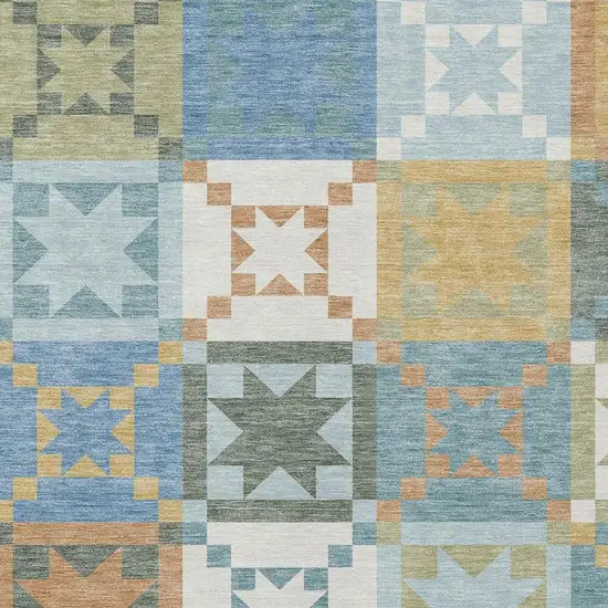 Blue And Green Patchwork Washable Indoor Outdoor Area Rug Photo 2