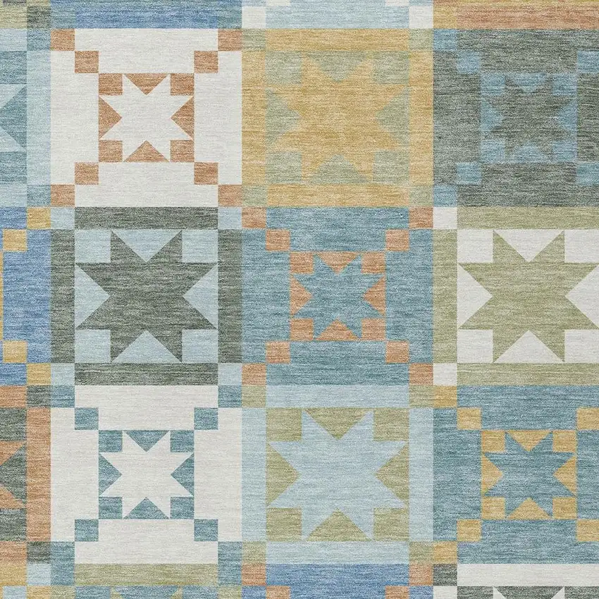 Blue And Green Patchwork Washable Indoor Outdoor Area Rug Photo 2