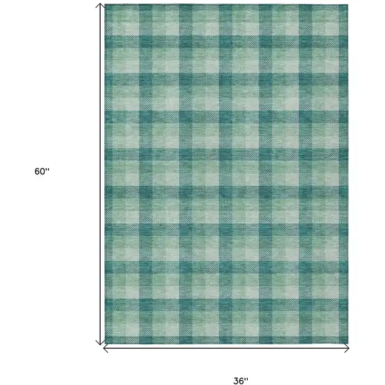 Blue And Green Plaid Washable Indoor Outdoor Area Rug Photo 9
