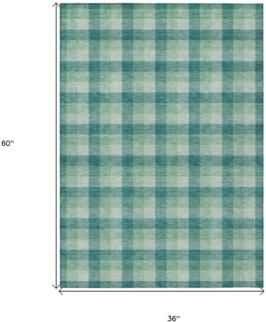 Blue And Green Plaid Washable Indoor Outdoor Area Rug Photo 9
