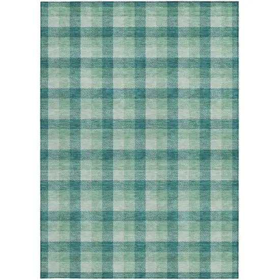 Blue And Green Plaid Washable Indoor Outdoor Area Rug Photo 5