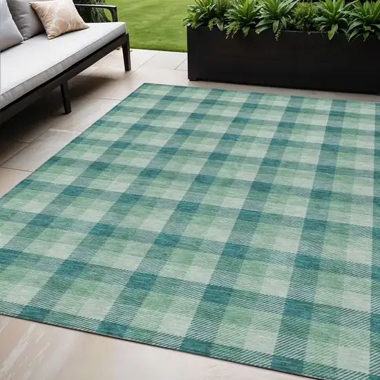 Blue And Green Plaid Washable Indoor Outdoor Area Rug Photo 1