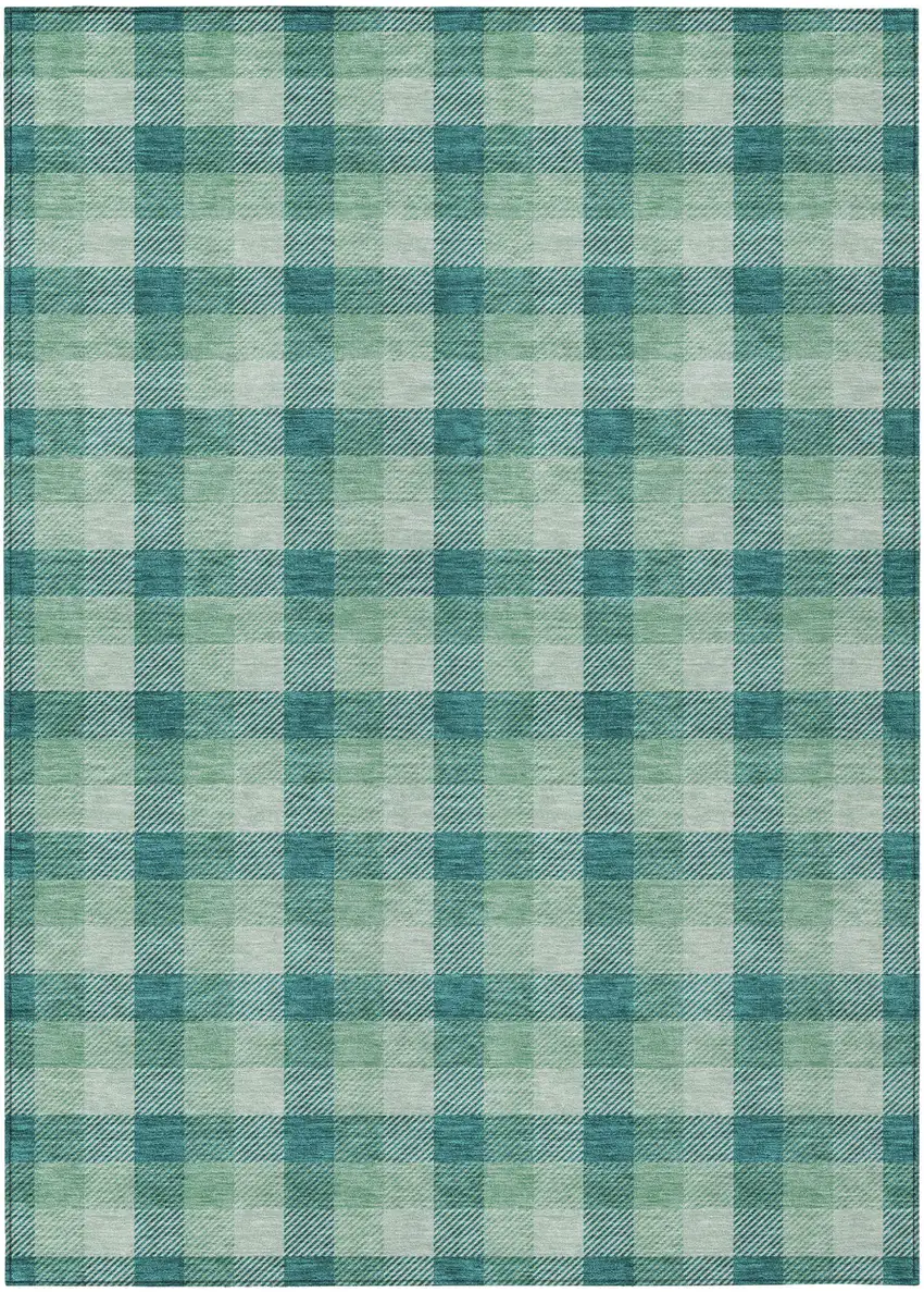 Blue And Green Plaid Washable Indoor Outdoor Area Rug Photo 2