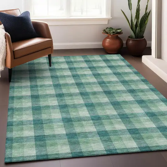 Blue And Green Plaid Washable Indoor Outdoor Area Rug Photo 7