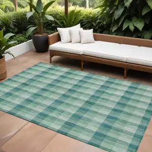 Photo of Blue And Green Plaid Washable Indoor Outdoor Area Rug