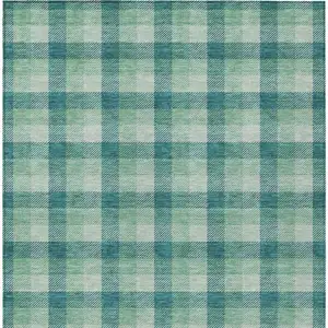 Photo of Blue And Green Plaid Washable Indoor Outdoor Area Rug