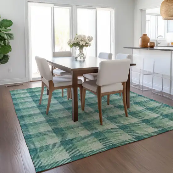 Blue And Green Plaid Washable Indoor Outdoor Area Rug Photo 8