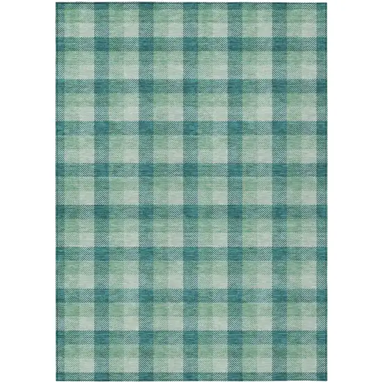 Blue And Green Plaid Washable Indoor Outdoor Area Rug Photo 2