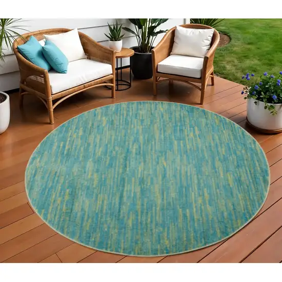 Blue And Green Round Indoor Outdoor Area Rug Photo 2