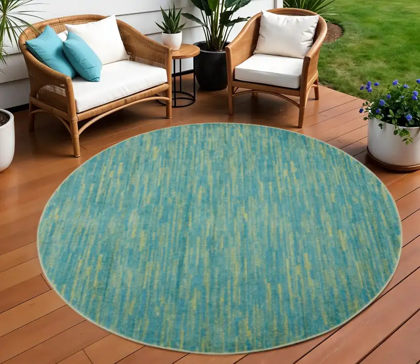 Blue And Green Round Indoor Outdoor Area Rug Photo 2