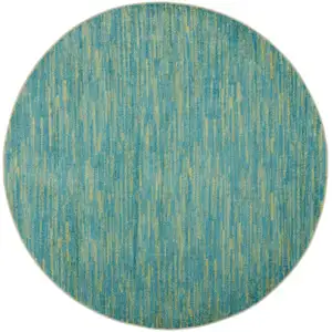 Photo of Blue And Green Round Striped Non Skid Indoor Outdoor Area Rug