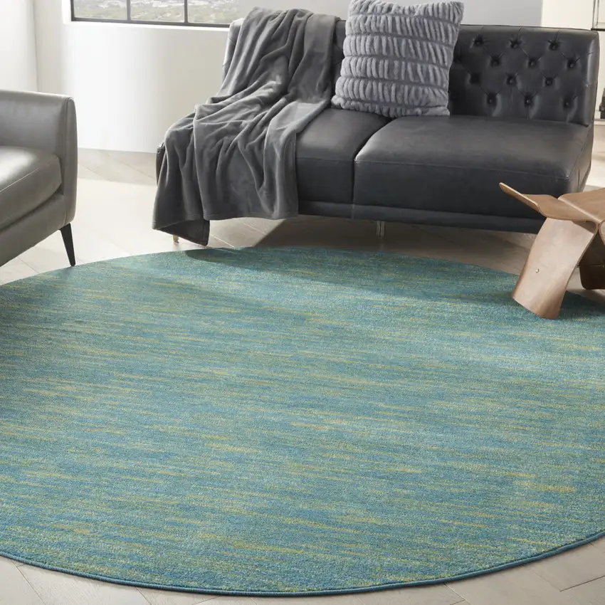 Blue And Green Round Striped Non Skid Indoor Outdoor Area Rug Photo 9