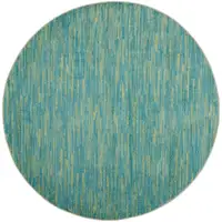 Photo of Blue And Green Round Striped Non Skid Indoor Outdoor Area Rug
