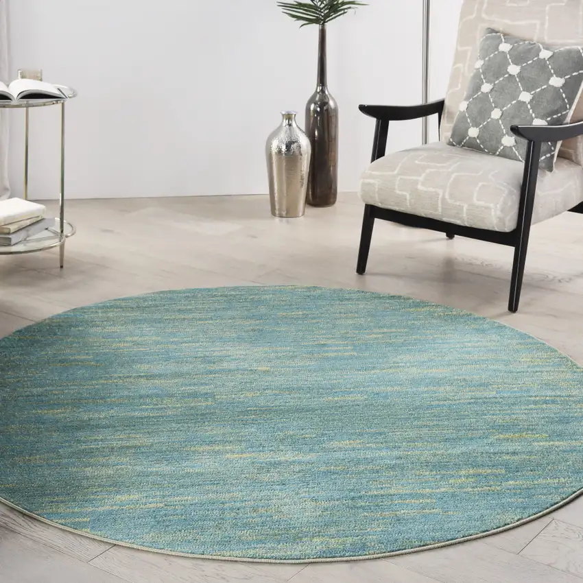 Blue And Green Round Striped Non Skid Indoor Outdoor Area Rug Photo 9
