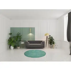 Photo of Blue And Green Round Striped Non Skid Indoor Outdoor Area Rug