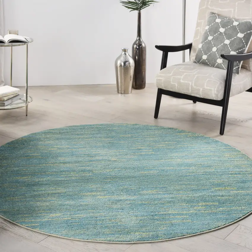 Blue And Green Round Indoor Outdoor Area Rug Photo 9
