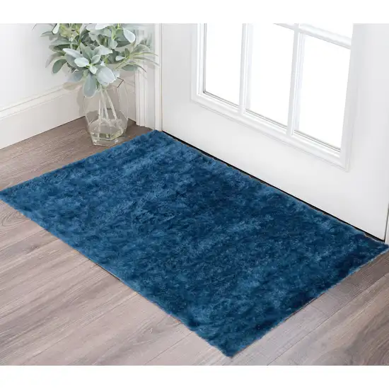 Blue And Green Shag Tufted Handmade Area Rug Photo 1