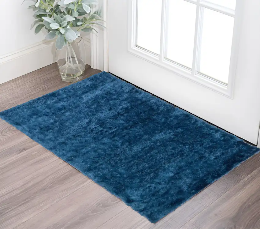 Blue And Green Shag Tufted Handmade Area Rug Photo 1