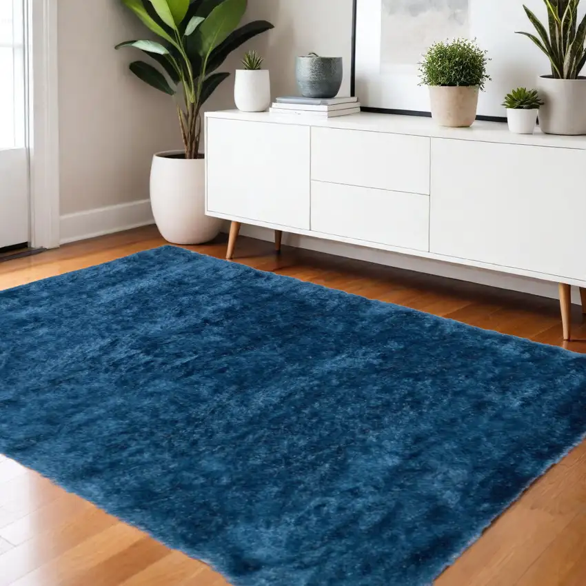 Blue And Green Shag Tufted Handmade Area Rug Photo 1