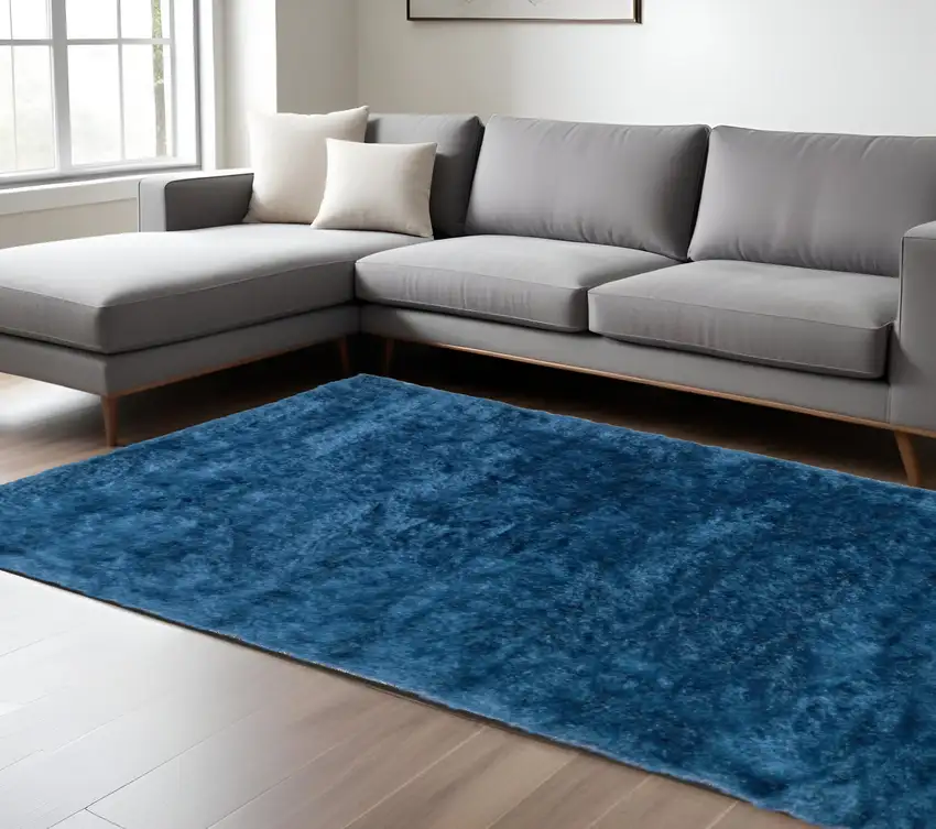 Blue And Green Shag Tufted Handmade Area Rug Photo 1