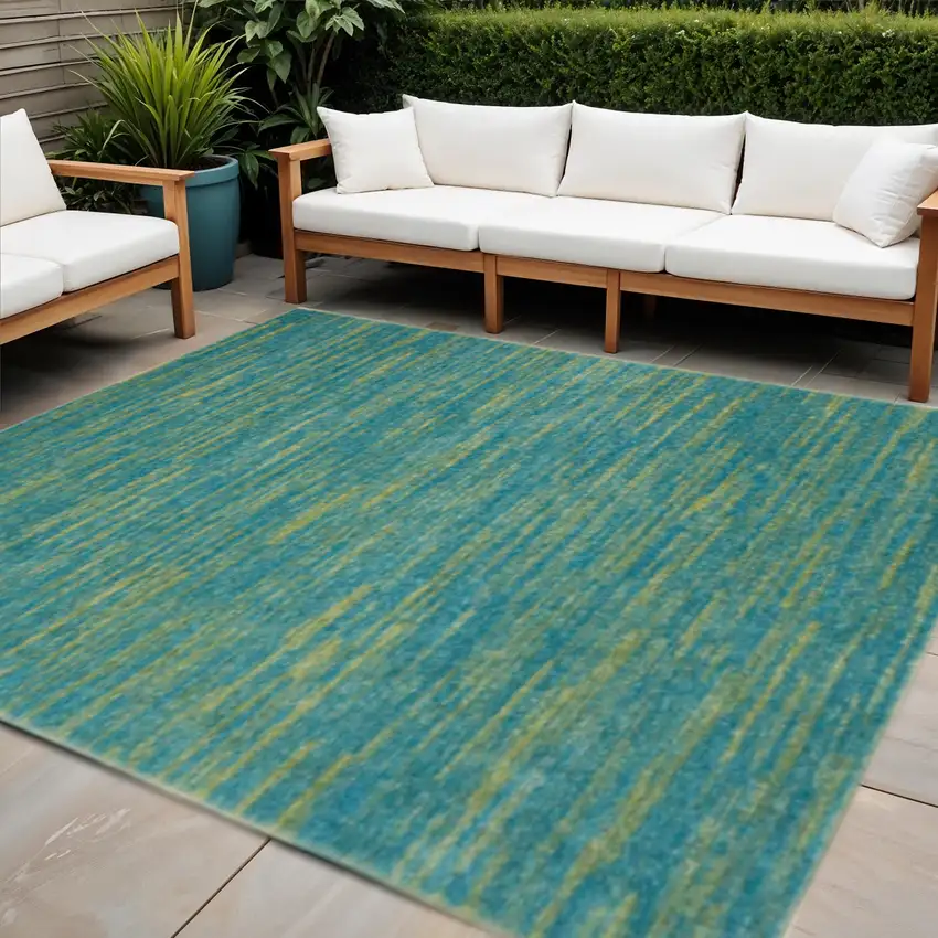 Blue And Green Square Indoor Outdoor Area Rug Photo 2
