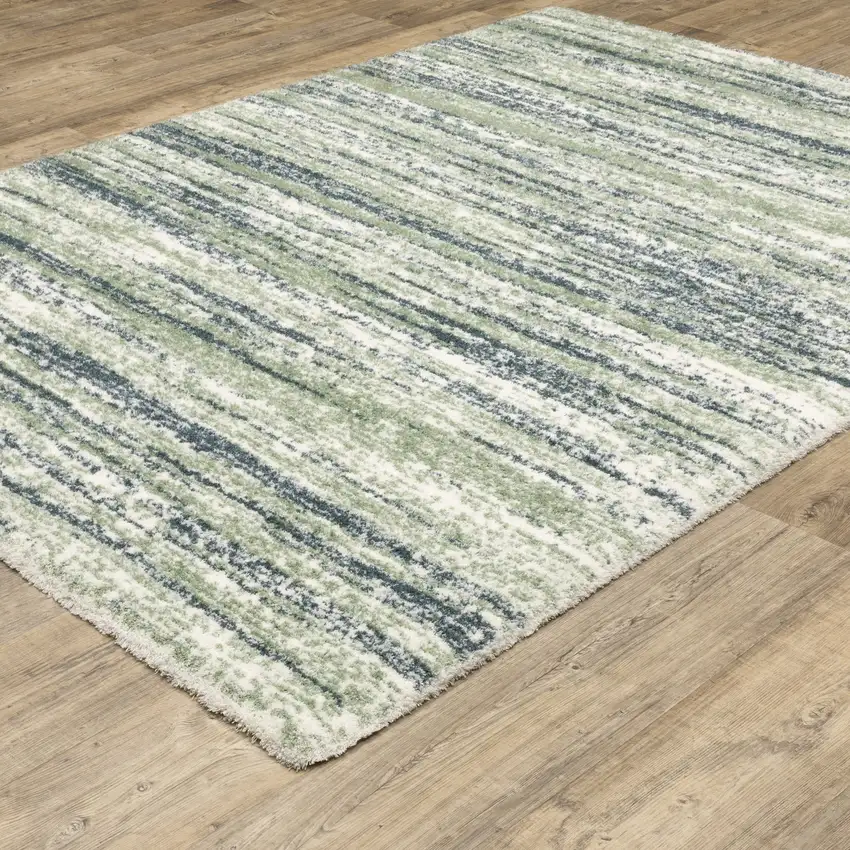 Blue And Green Striped Distressed Area Rug Photo 9