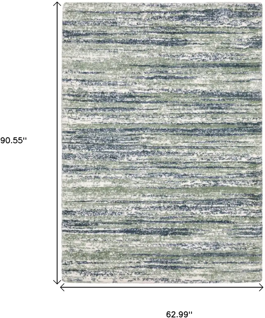 Blue And Green Striped Distressed Area Rug Photo 3