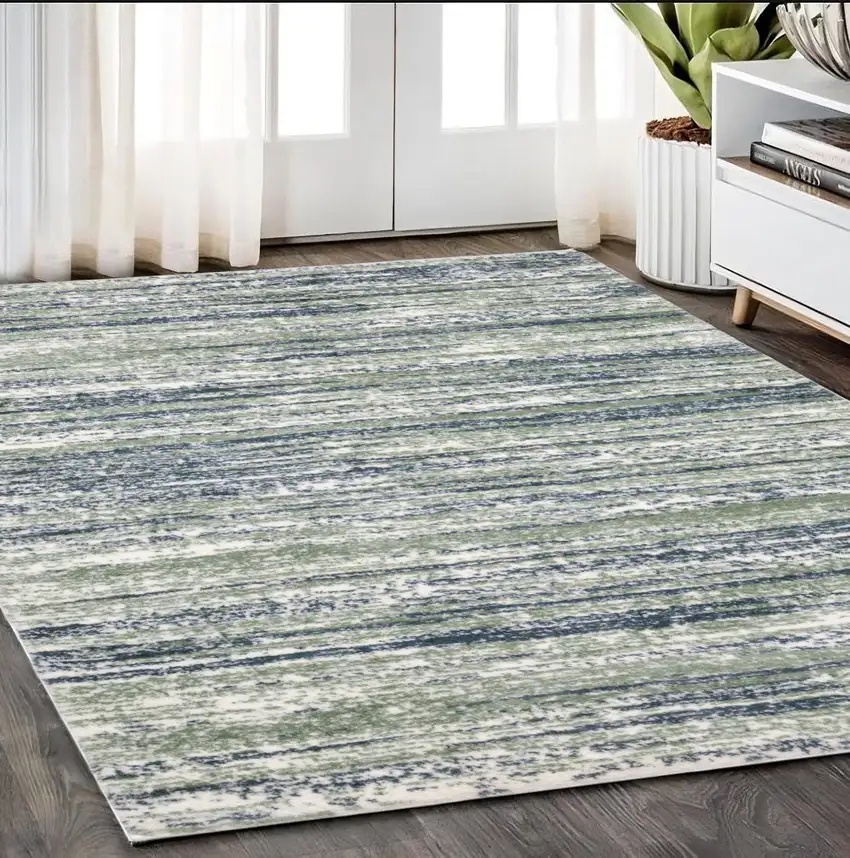 Blue And Green Striped Distressed Area Rug Photo 1