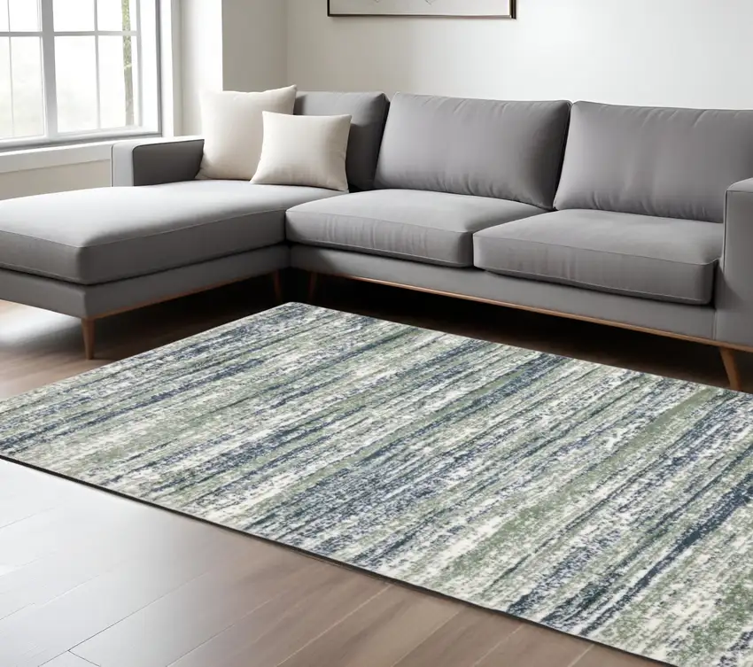 Blue And Green Striped Distressed Area Rug Photo 1