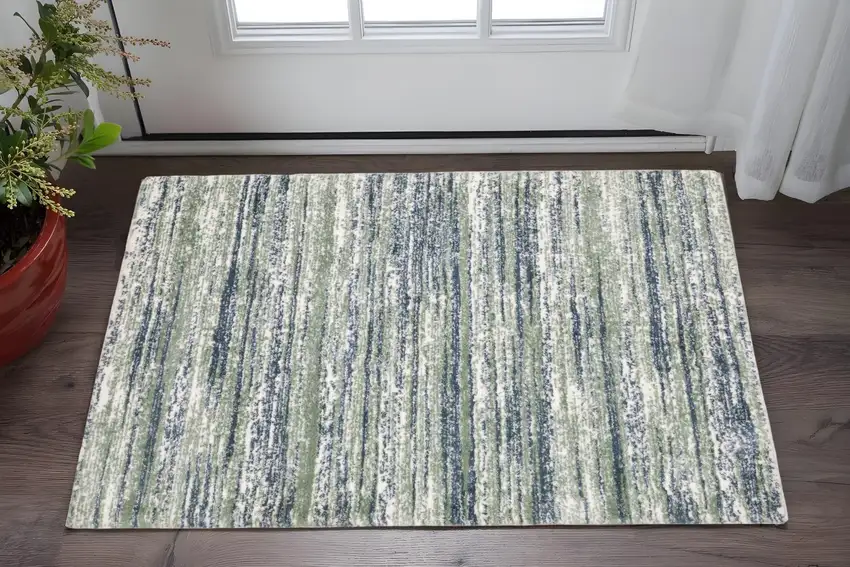 Blue And Green Striped Distressed Area Rug Photo 1