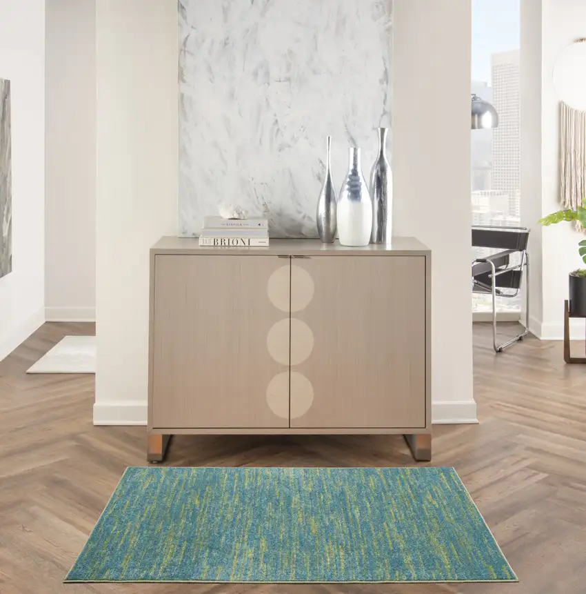Blue And Green Striped Non Skid Indoor Outdoor Area Rug Photo 7