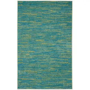 Photo of Blue And Green Striped Non Skid Indoor Outdoor Area Rug