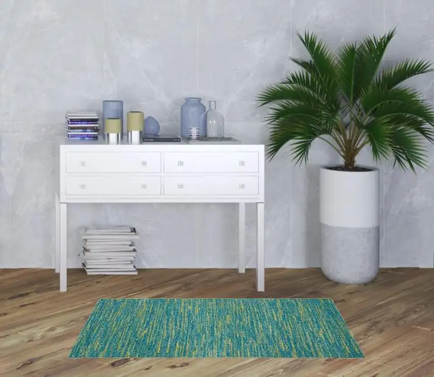 Blue And Green Striped Non Skid Indoor Outdoor Area Rug Photo 2
