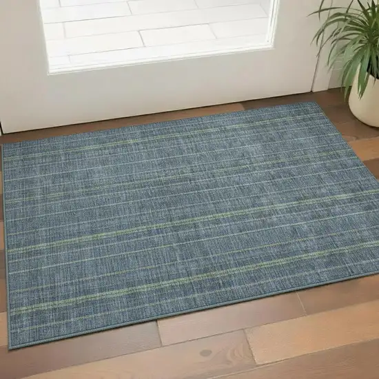 Blue And Green Striped Washable Area Rug With UV Protection Photo 2