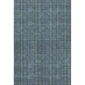 Photo of Blue And Green Striped Washable Area Rug With UV Protection