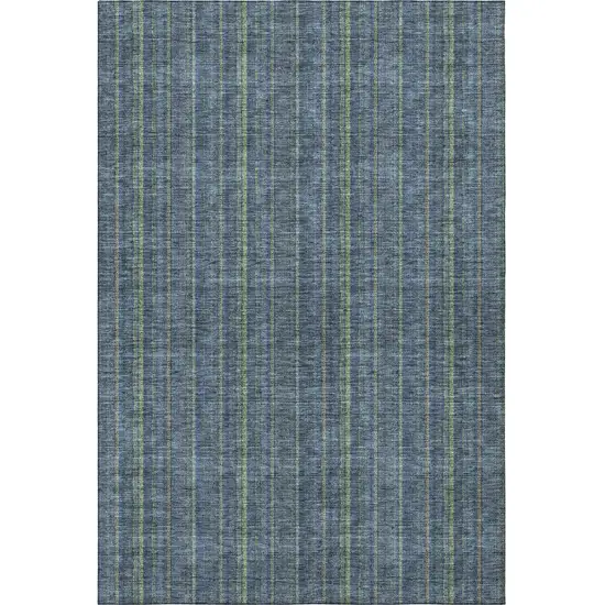 Blue And Green Striped Washable Area Rug With UV Protection Photo 3