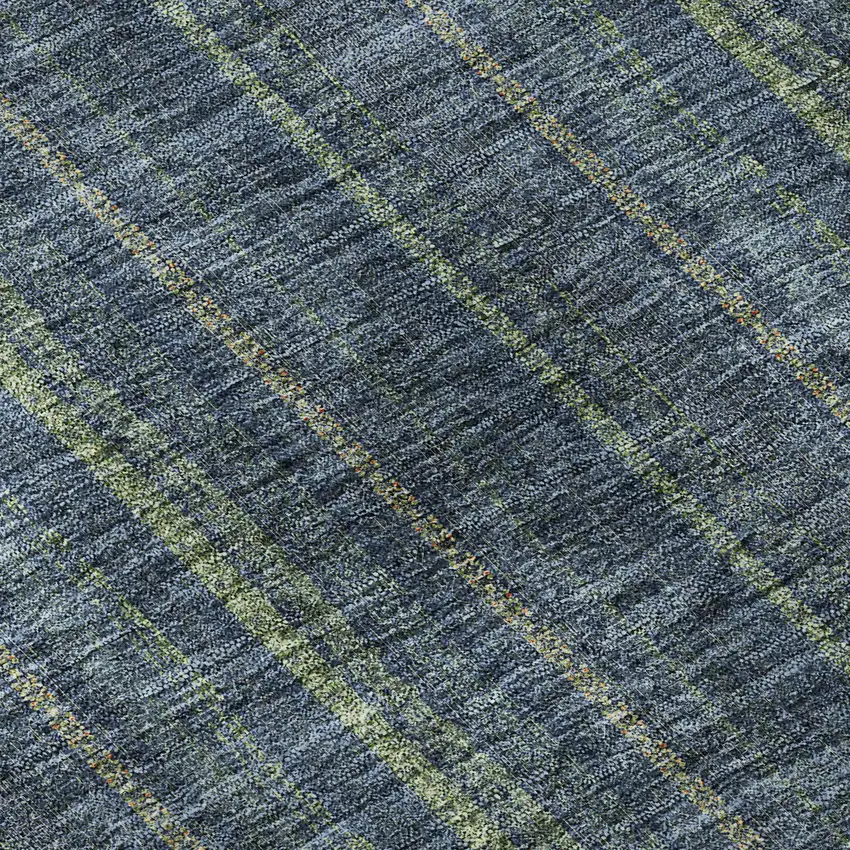 Blue And Green Striped Washable Area Rug With UV Protection Photo 8
