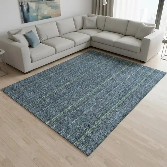 Blue And Green Striped Washable Area Rug With UV Protection Photo 2