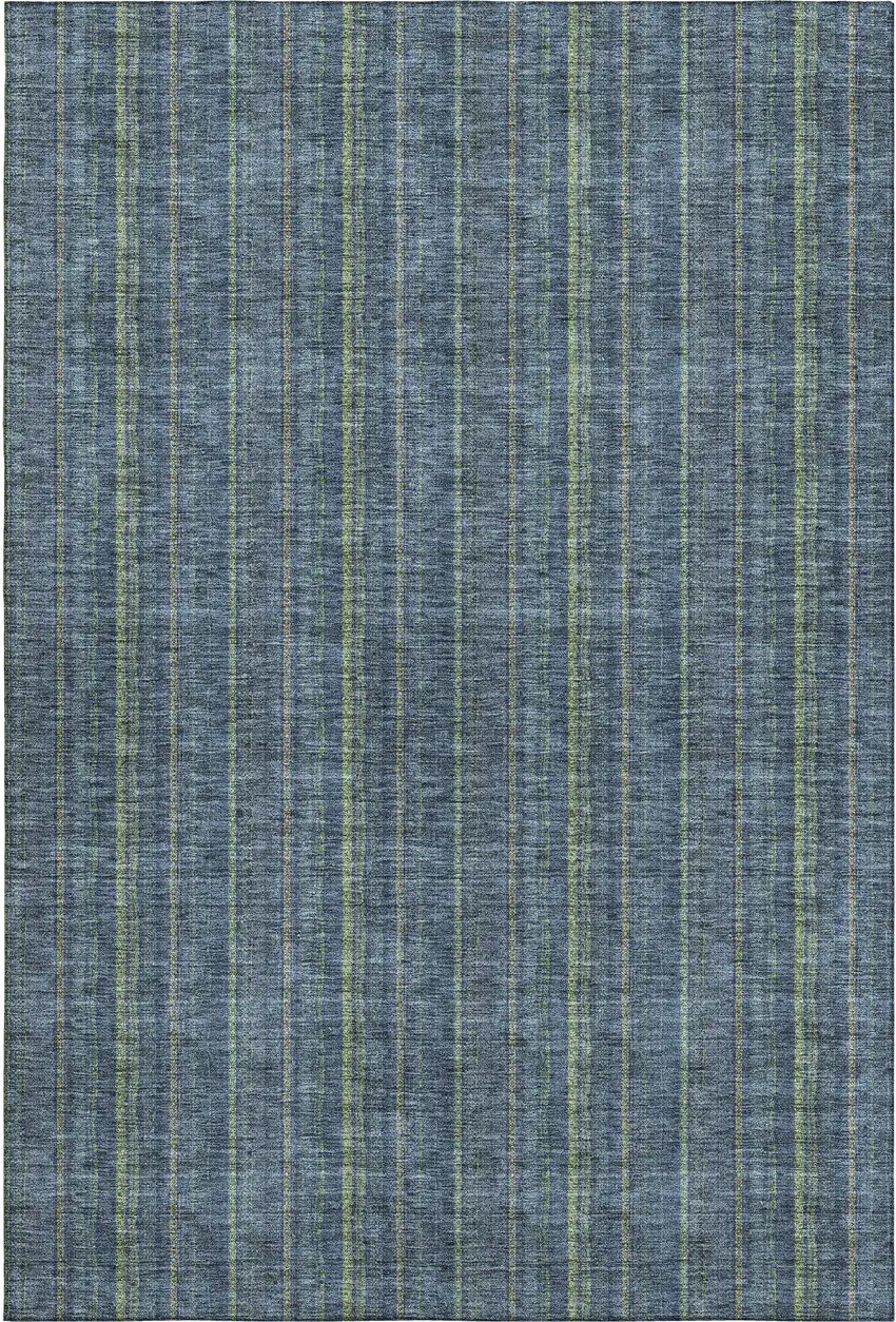 Blue And Green Striped Washable Area Rug With UV Protection Photo 1